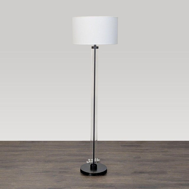 Modern Arhaus Clear Glass Cylinder Floor Lamp With White Shade For Sale - Image 3 of 6