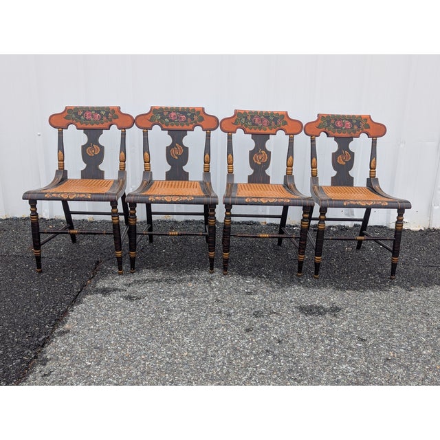 19th C. Baltimore Ebonised & Painted Bergere Side Chair, 1880s For Sale - Image 4 of 14