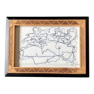 1980’s Original Wayne Cunningham Small Abstract Ink Drawing Vintage Frame For Sale