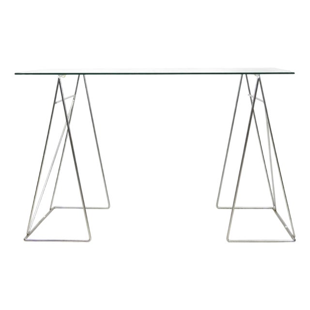 Table with Chromed Triangular Trestles, 1970s For Sale