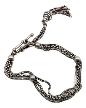 Late 19th Century Sterling Silver Victorian Albertina Watch Fob Chain and Bracelet