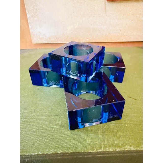 Vintage Oleg Cassini Blue Crystal Napkin Rings - Set of Four- Signed Modern Tableware For Sale In Chicago - Image 6 of 8