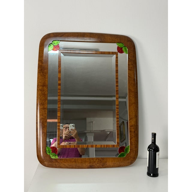 Large Art Deco wall mirror with colored glass inserts, 1950 Intact and in good condition. Height 103 cm Width 77 cm Depth...