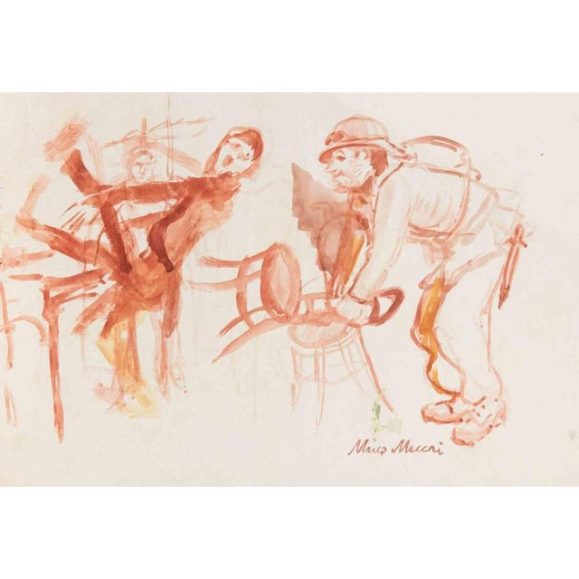 Mino Maccari, A Bad Joke, 1938, Watercolor For Sale - Image 3 of 3