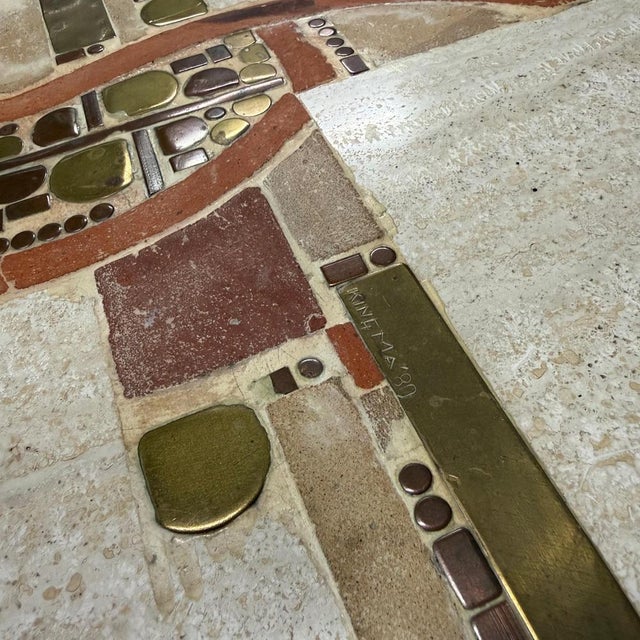 Coffee Table in Travertine with Marble and Brass Inlay by Paul Kingma, 1980 For Sale - Image 10 of 11