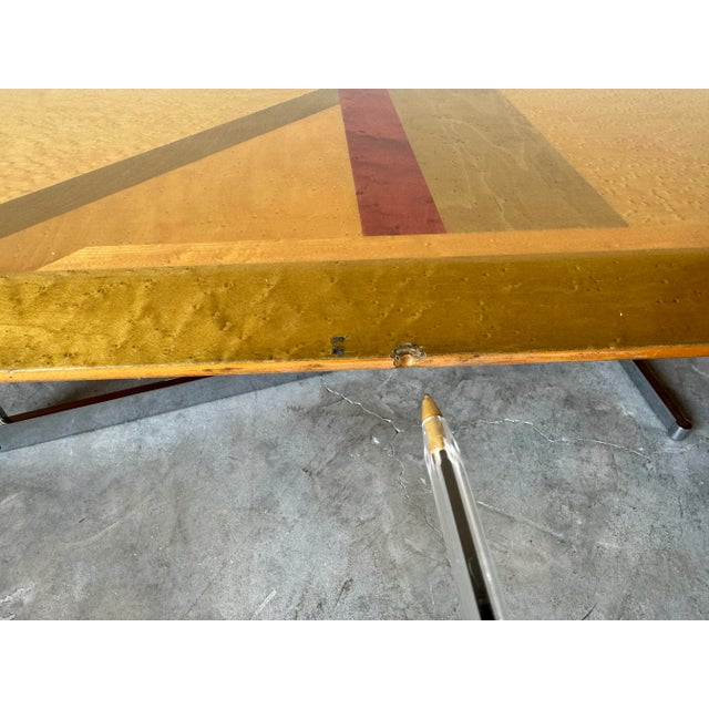 Postmodern Italian Giovanni Offredi for Saporiti Maple and Chrome Coffee Table/ Sold For Sale - Image 9 of 12