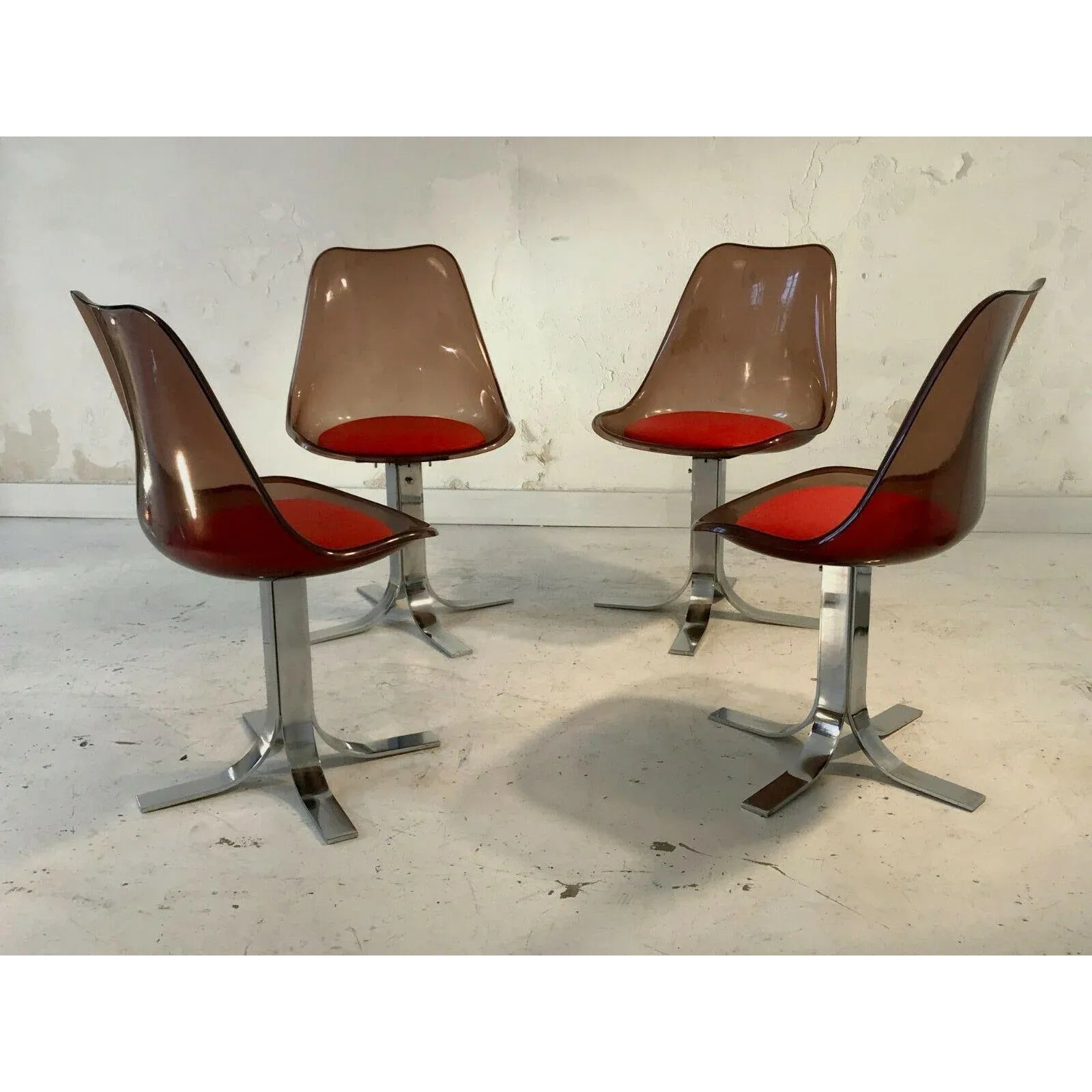 Vintage Metal, Glass, and Acrylic Glass Dining Table & Chairs Set, Set of 5 | Chairish