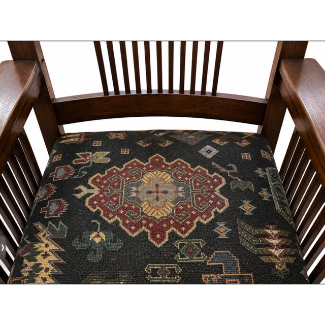 Pair of Stickley Handcraft Craftsman Mission Oak Armchairs With Original Upholstered Seats For Sale In Sacramento - Image 6 of 7