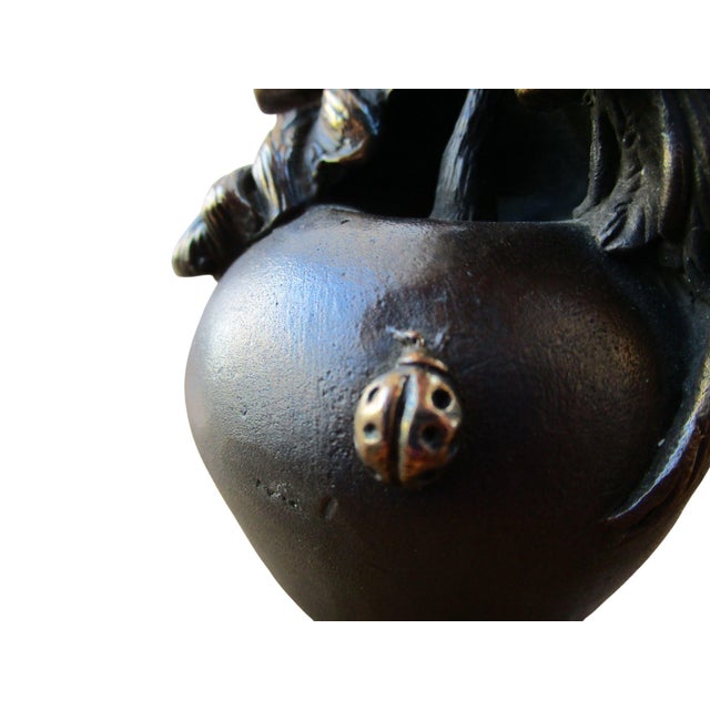 Metal Intricate Bronze Pheasant Bird on Apple With Ladybug Antique Table Bell For Sale - Image 7 of 12