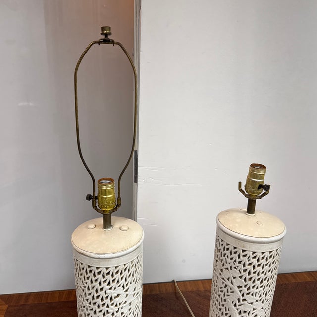 Late 20th Century Chinoiserie Style Pierced Ceramic Table Lamps, Pair For Sale - Image 10 of 12