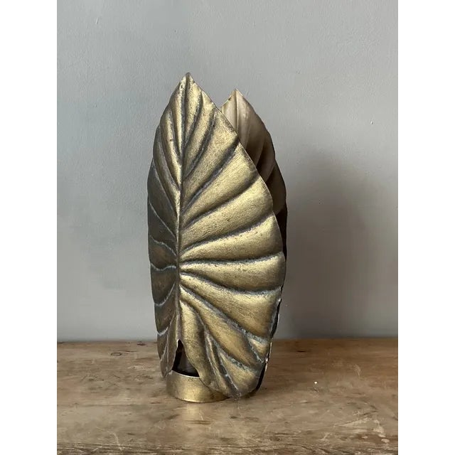 Hollywood Regency Vintage Boho Gilt Leaf Lantern For Sale - Image 3 of 6