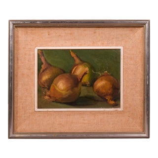 Still Life Study of Onions, Oil on Board, Framed For Sale