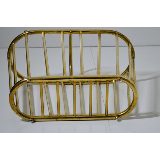 1960s MCM Brass Oval Spindle Magazine Rack Holder For Sale - Image 5 of 7
