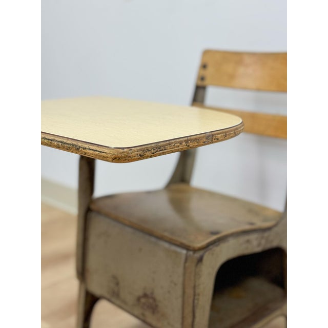 Antique Industrial Kids School Desk Adjustable Vintage Cast Iron Wood For Sale - Image 16 of 16