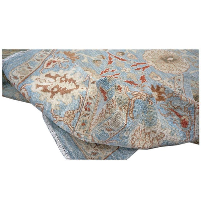 Persian Sultanabad Wool 9x12 Blue, Ivory & Tan Handmade Area Rug #1142964 For Sale - Image 9 of 10
