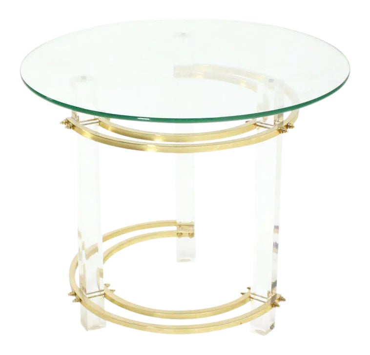 Charles Hollis Jones ルーサイト Zシェイプ サイドテーブル Vintage Mid Century Charles Hollis Jones Round Lucite and Brass