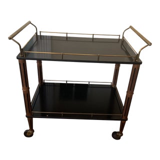 Mid Century Black and Brass Hollywood Regency Style Bar Cart For Sale