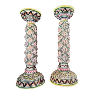 Pair of Large Vintage Portuguese Estrela De Conimbriga 15th-Century Style Spiral Candlesticks For Sale