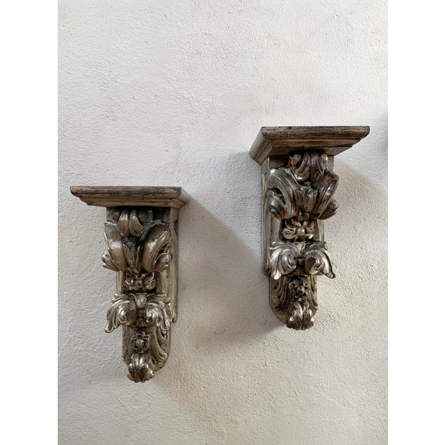 Late 19th Century Neo-Baroque Handcarved Silverwood Wall Brackets, a Pair For Sale - Image 10 of 13
