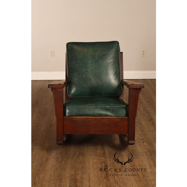 Limbert Arts & Crafts Antique Mission Oak Lounge Chair And Rocking Chair For Sale - Image 14 of 18
