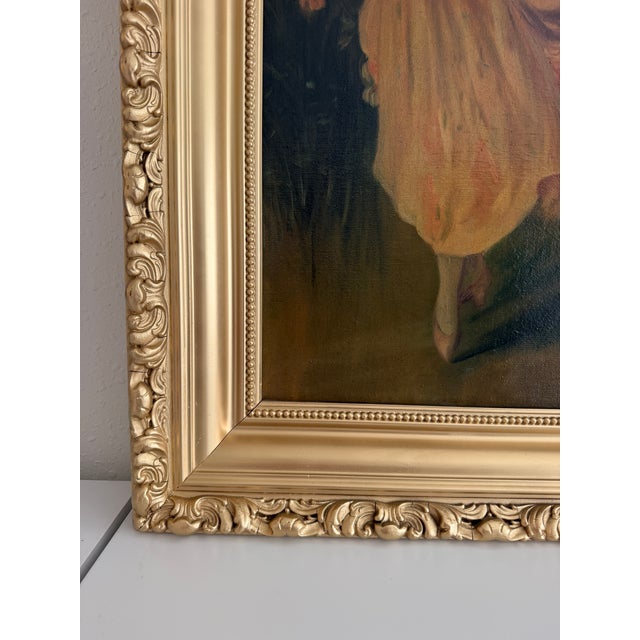 Impressionist Antique Oil Portrait Young Woman European Lady Gilt Frame 19th Century For Sale - Image 3 of 12