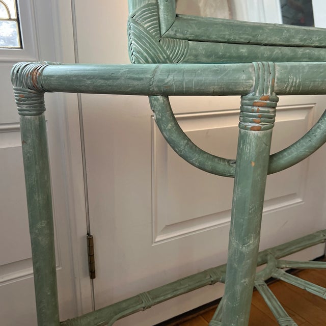 1980 Green Rattan Mirror Console Table and Mirror For Sale - Image 4 of 12