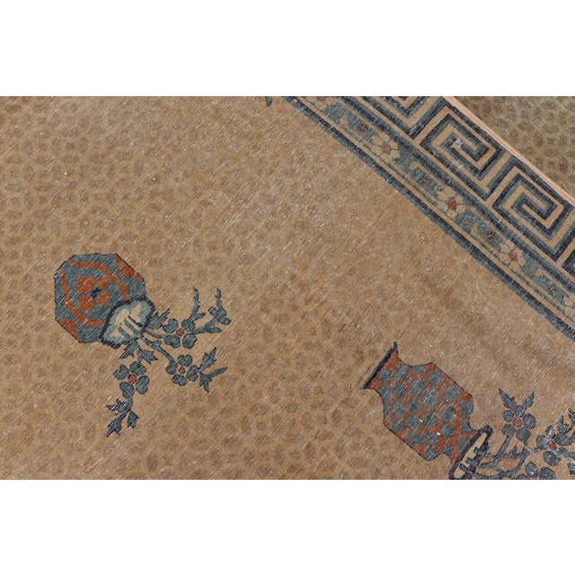 Antique Chinese Peking Pile Rug in Beige and Blue Floral Design 15' X 18'5" For Sale - Image 9 of 10