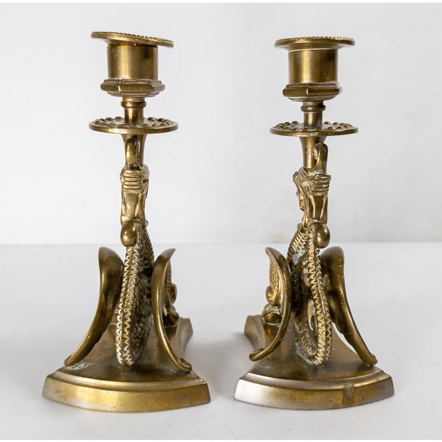 Late 19th Century 19th Century Victorian Pair of Brass Dragon or Griffin Form Candlesticks, Probably French For Sale - Image 5 of 10