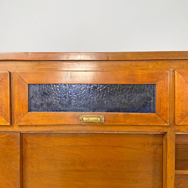 Italian Art Deco Wooden Sideboard with Green and Blue Stained Glass, 1930s For Sale - Image 10 of 18
