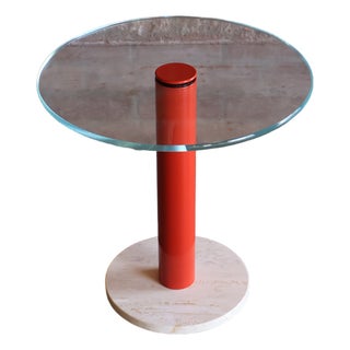 Vintage Post-Modern Glass, Metal and Travertine Drinks Side Table, Italy, 1970s For Sale