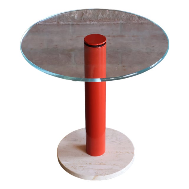 Vintage Post-Modern Glass, Metal and Travertine Drinks Side Table, Italy, 1970s For Sale
