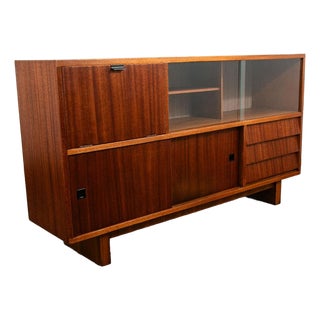 Mid Century Danish Modern Credenza Sideboard Oak Teak Drawers Madsen Bar Glass For Sale