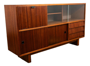 Mid Century Danish Modern Credenza Sideboard Oak Teak Drawers Madsen Bar Glass