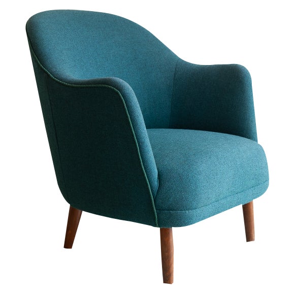 Danish Modern Easy Chair in Teal Blue, 1950s For Sale