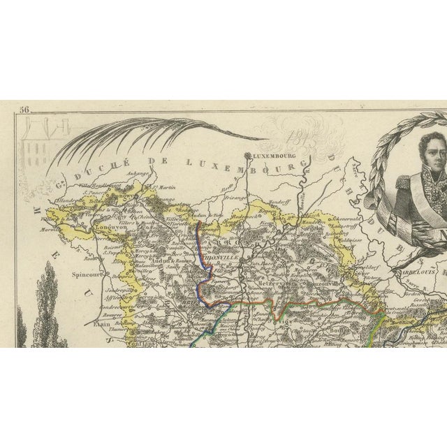 Black Antique Decorative Map of Moselle by Vuillemin, France, 1850 For Sale - Image 8 of 9