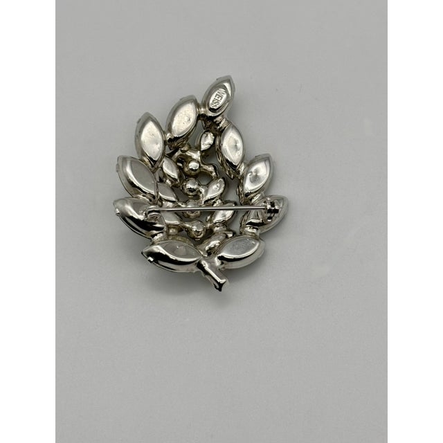 Dove Gray Vintage Albert Weiss Brooch, Grey Rhinestones W/Scrolling Clear Rhinestones, Book Piece For Sale - Image 8 of 15