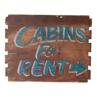 1930s Vintage Wooden Cabin for Rent Sign For Sale