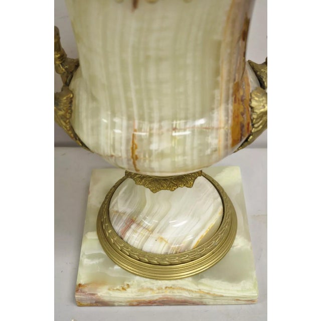 Metal Mid 20th Century French Louis XVI Empire Style Onyx and Bronze Ormolu Large Lidded Urn - A Pair For Sale - Image 7 of 12