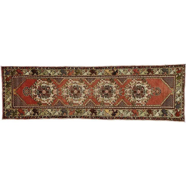 Vintage Turkish Oushak Runner with Jacobean Style, Hallway Runner 02'10 x 09'07 From Esmaili Rugs Collection. This hand-...