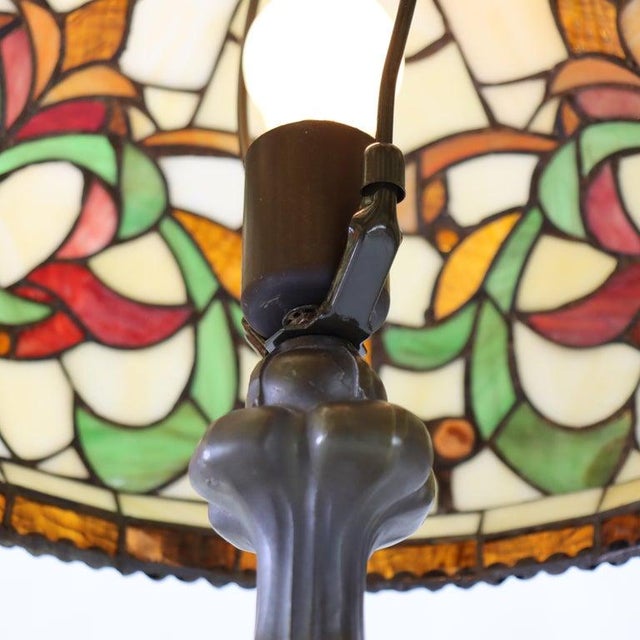 Mid 20th Century Vintage Leaded Stained Glass Table Lamp With Jewels Mid 20thC For Sale - Image 5 of 10