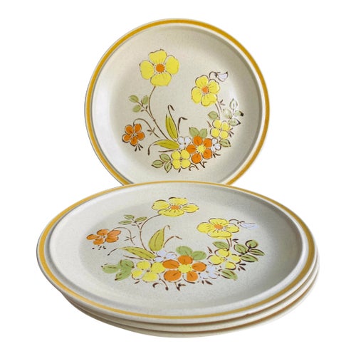 1970's Hearthside Stoneware Garden Festival Pattern Dinner Plates