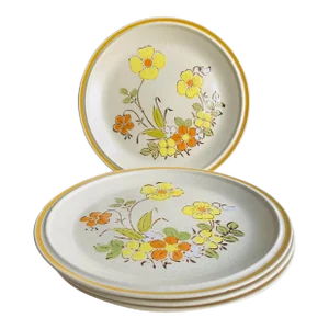 1970's Hearthside Stoneware "Garden Festival" Pattern Dinner Plates- Set of 4