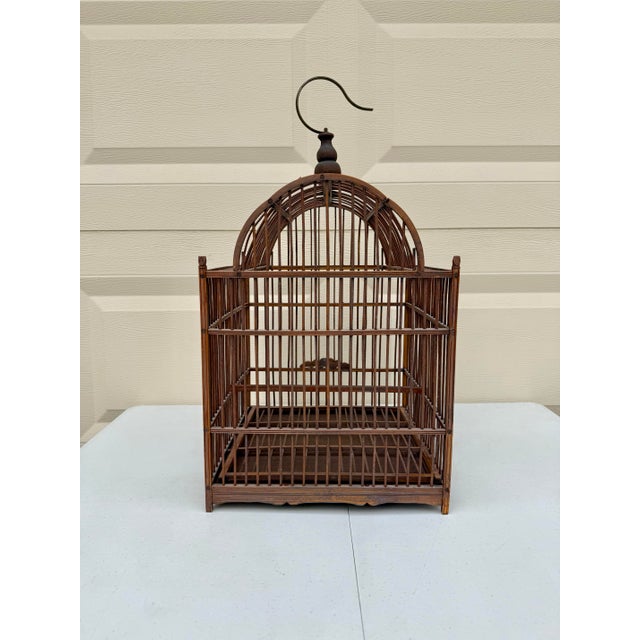 Wood Vintage Mid Century Asian Bamboo Bird Cage For Sale - Image 7 of 12