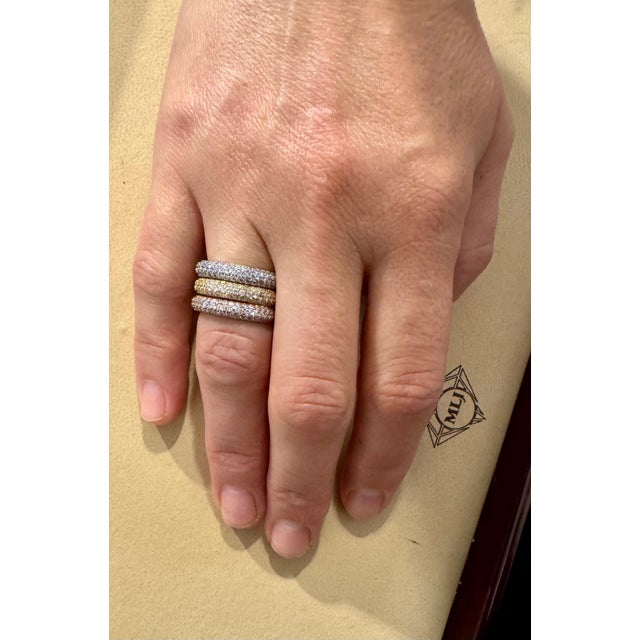 3 Carat Pave Set Diamond 3 Band in 14 Karat White , Yellow & Pink Gold , Size 7 Wide Band Tri-Color Diamond Pave Ring...
