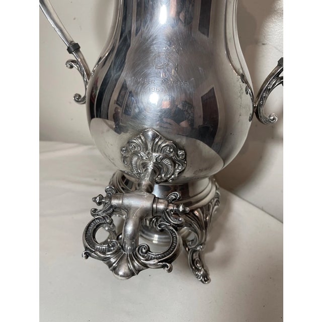 Metal Rare Large Vintage 1961 Silverplate Golf Country Club Member Samovar Tea Trophy For Sale - Image 7 of 14