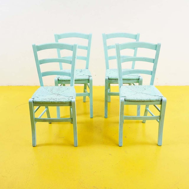 Turquoise Vintage Straw Seaside Chairs, Set of 4 For Sale - Image 8 of 8