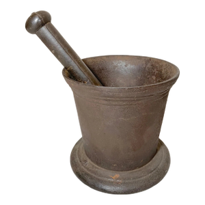 Huge Rare Antique Early 19th Century Handmade Solid Cast Iron Mortar and Pestle