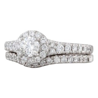 0.80ctw Round Diamond Halo Engagement Ring Wedding Band Bridal 14k White Gold, Size 6.75 For Sale