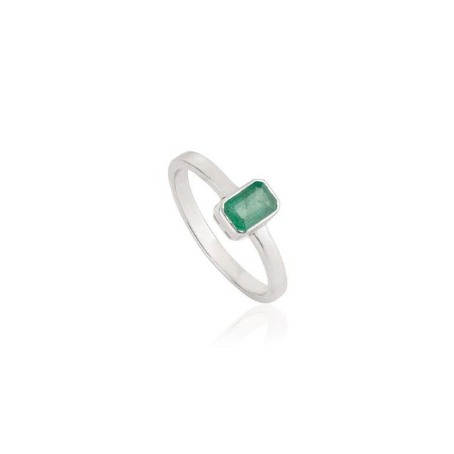Green Emerald Bezel Set Solitaire Ring in 925 Sterling Silver - Size 6 For Sale - Image 8 of 13
