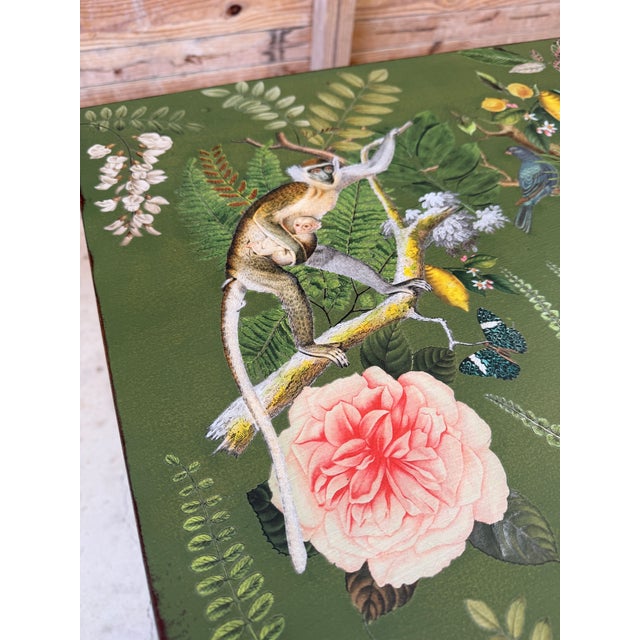 A truly one-of-a-kind antique solid wood vanity or entryway console, thoughtfully reimagined with a custom hand-painted...